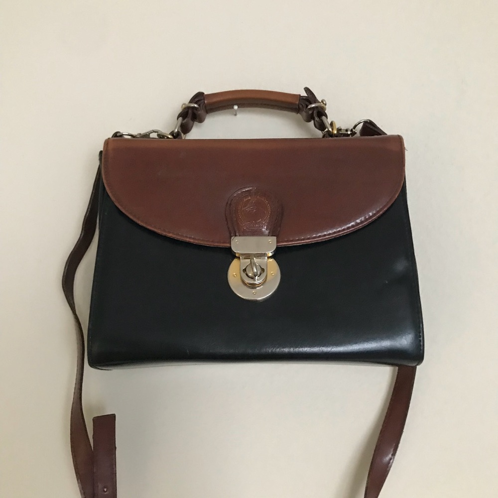 Vintage Brown/ Black Pleather mix handbag